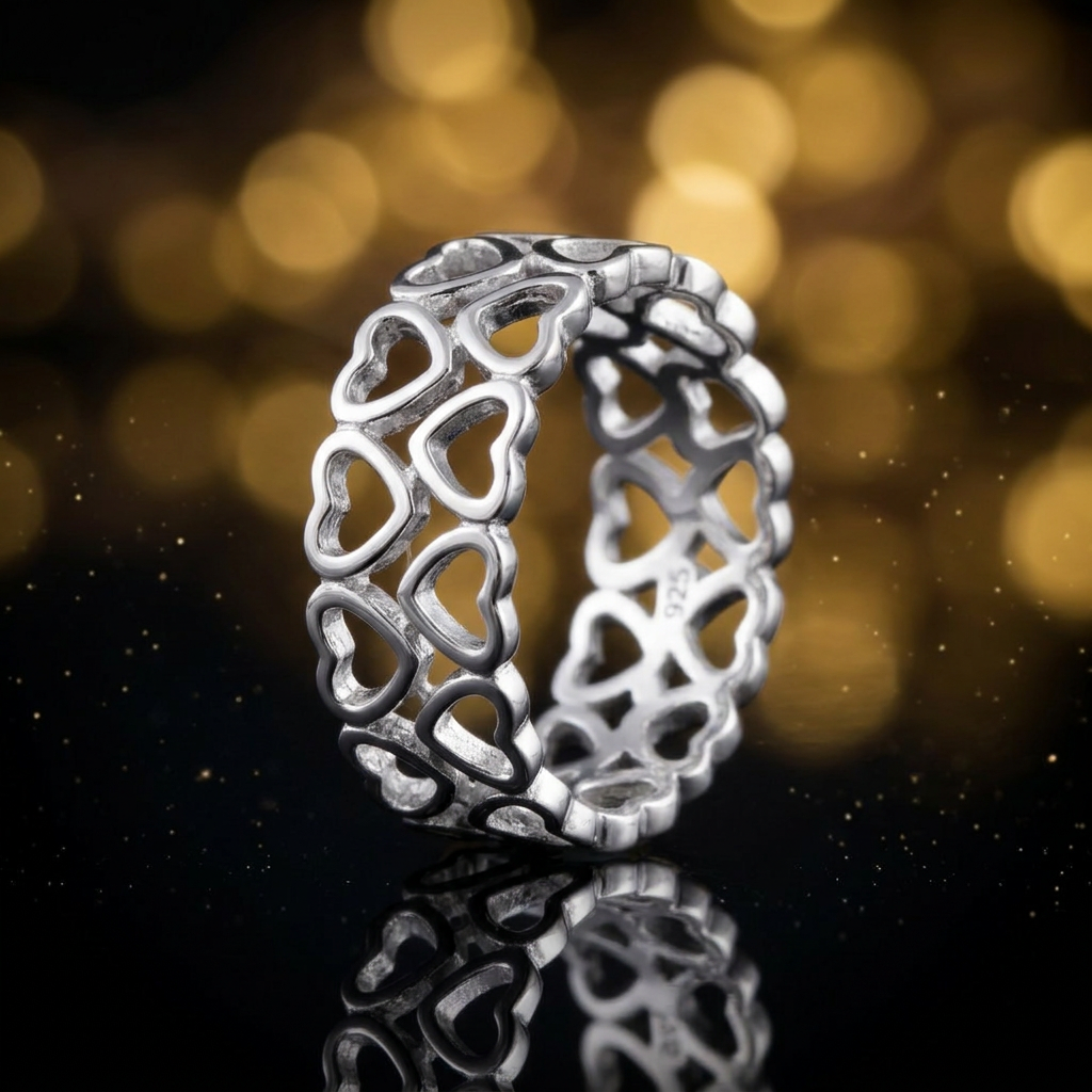 Sterling Silver Wide Open Hearts Eternity Band Ring for Women life4