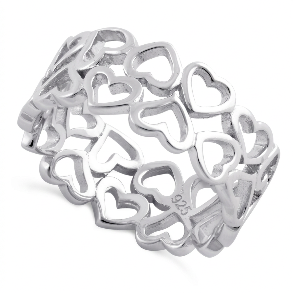 Sterling Silver Wide Open Hearts Eternity Band Ring for Women