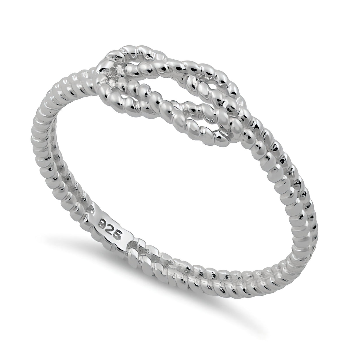 Sterling Silver 1.9mm Beaded Rope Reef Knot Nautical Friendship Ring for Women
