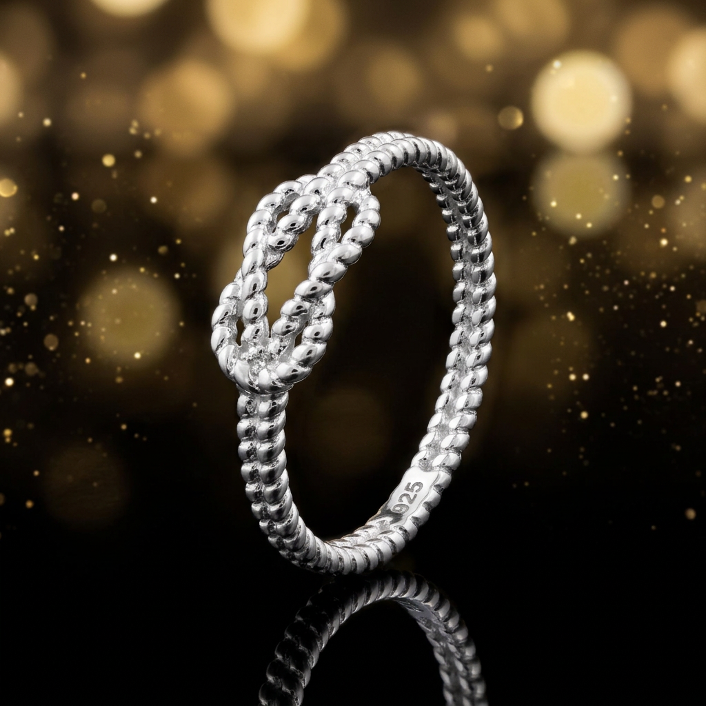 Sterling Silver 1.9mm Beaded Rope Reef Knot Nautical Friendship Ring for Women life4