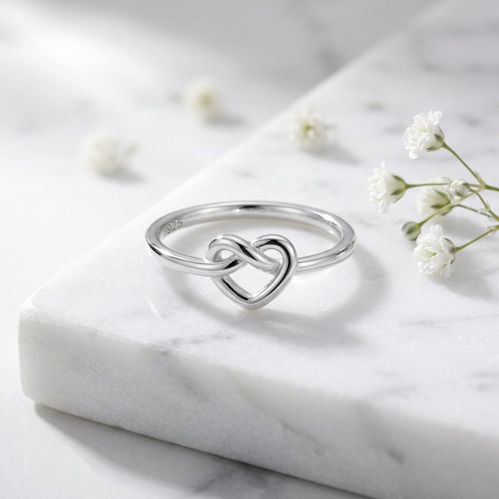 Sterling Silver 1.5mm Love Knot Heart Promise Ring for Women life1