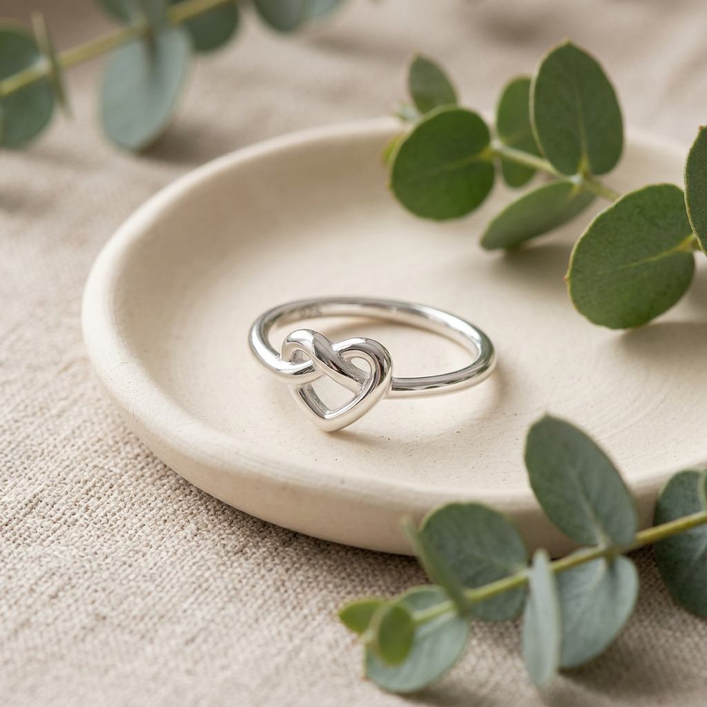 Sterling Silver 1.5mm Love Knot Heart Promise Ring for Women life2