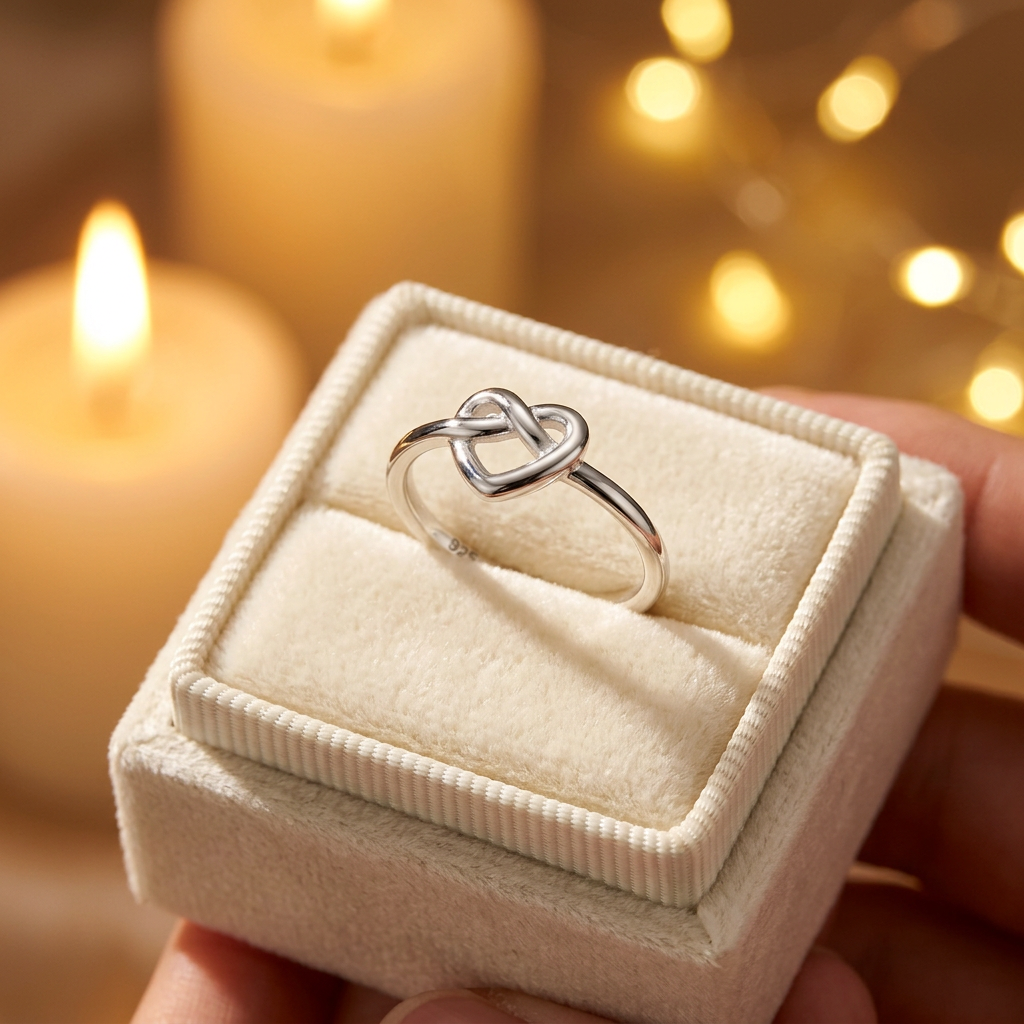 Sterling Silver 1.5mm Love Knot Heart Promise Ring for Women life3