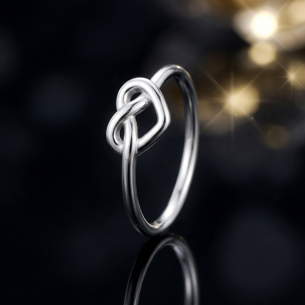 Sterling Silver 1.5mm Love Knot Heart Promise Ring for Women life4