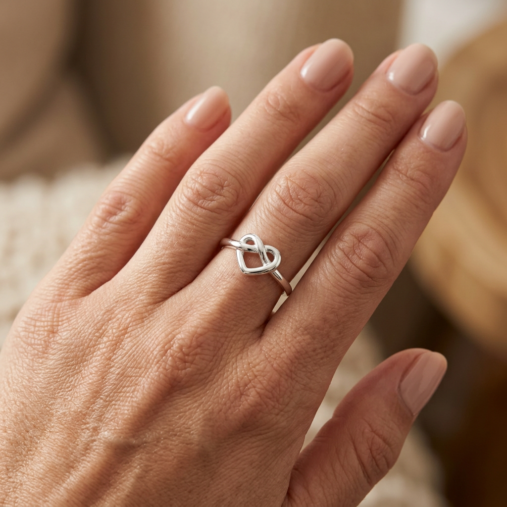 Sterling Silver 1.5mm Love Knot Heart Promise Ring for Women model
