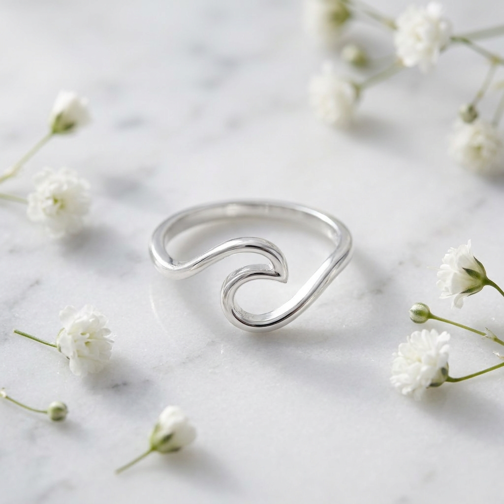 Sterling Silver Ocean Wave Curl Ring for Women life1