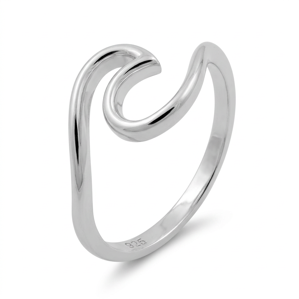 Sterling Silver Ocean Wave Curl Ring for Women