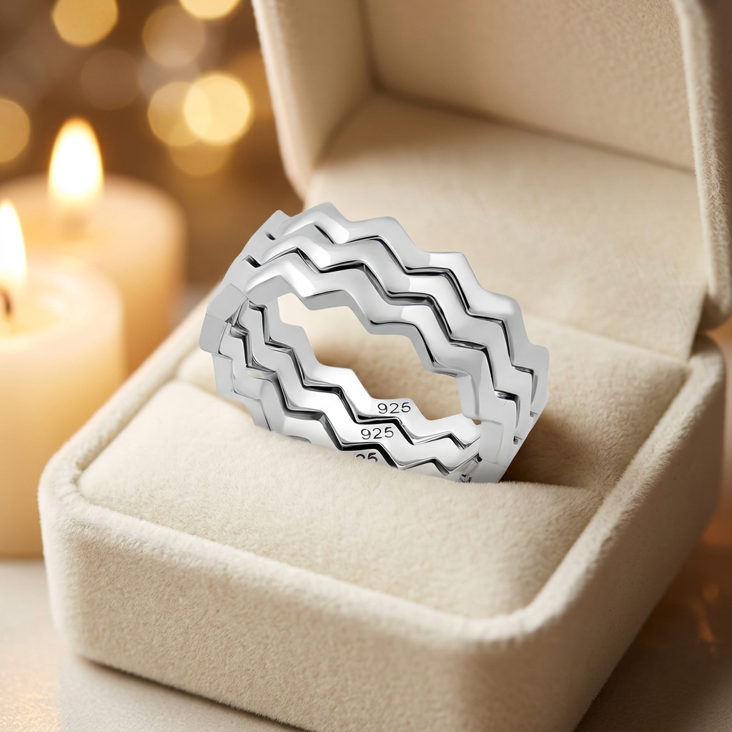 Sterling Silver Set of 3 Polished Zigzag Stacking Rings for Women life3