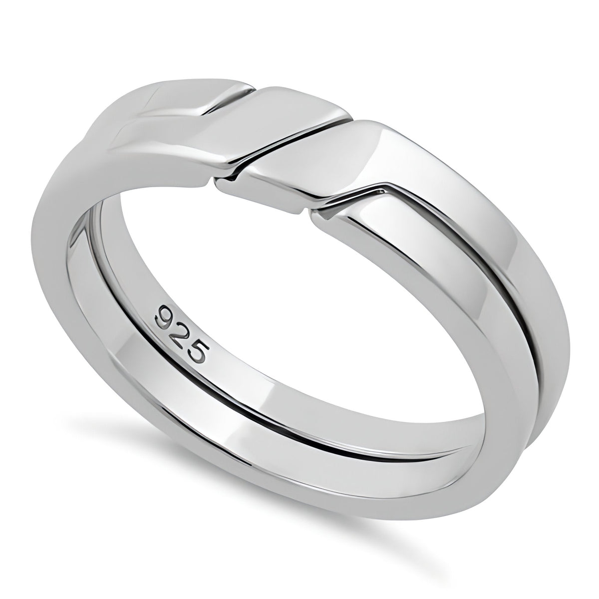 Sterling Silver 4.6mm Two Piece Interlocking Puzzle Band Ring for Women