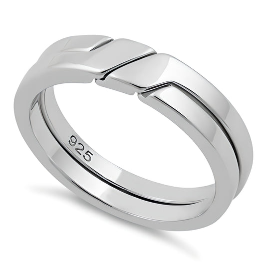 Sterling Silver 4.6mm Two Piece Interlocking Puzzle Band Ring for Women