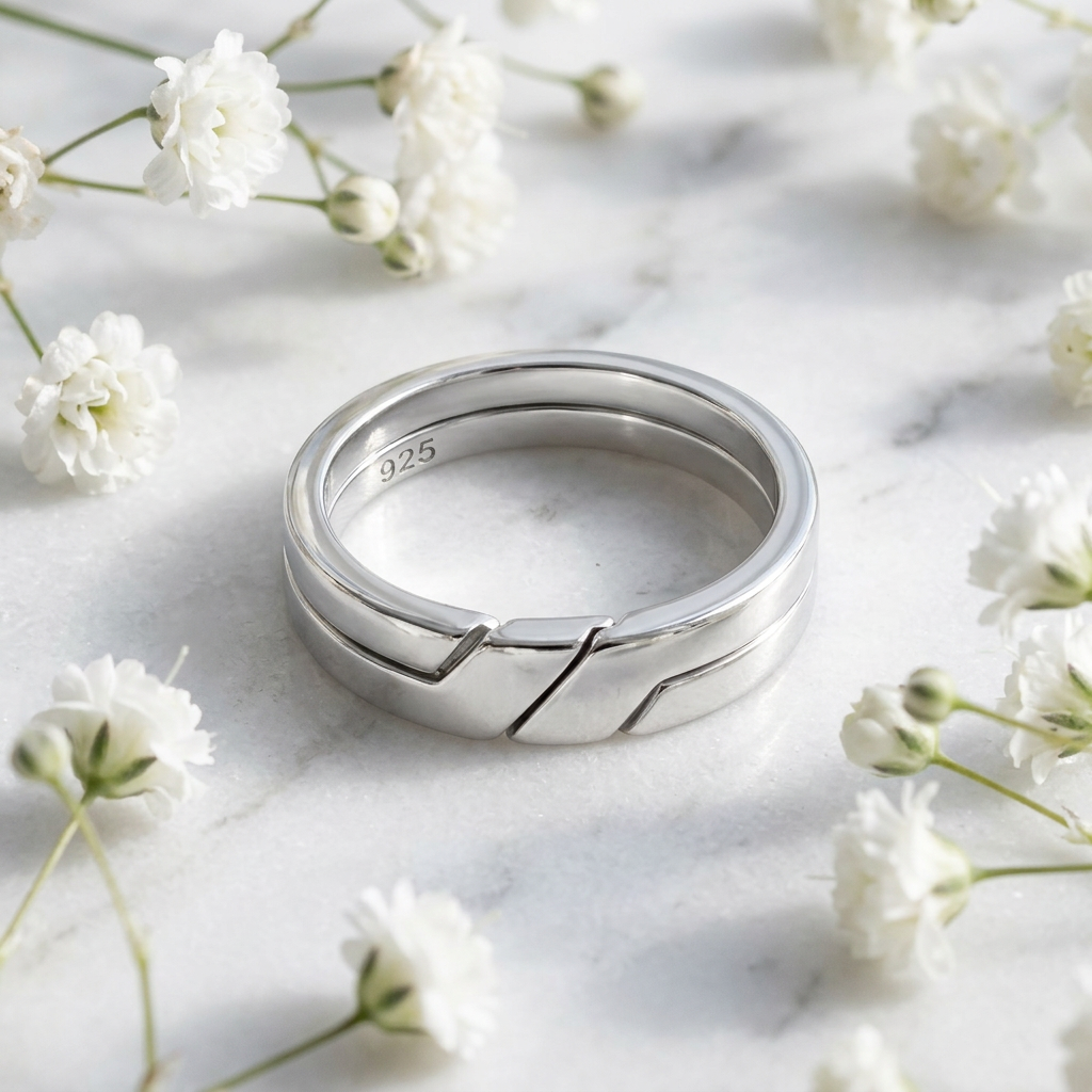 Sterling Silver 4.6mm Two Piece Interlocking Puzzle Band Ring for Women life1