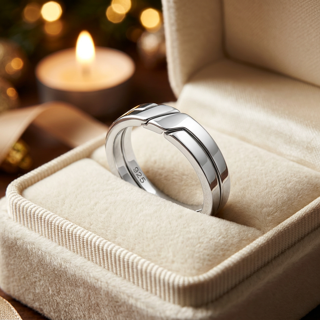 Sterling Silver 4.6mm Two Piece Interlocking Puzzle Band Ring for Women life3