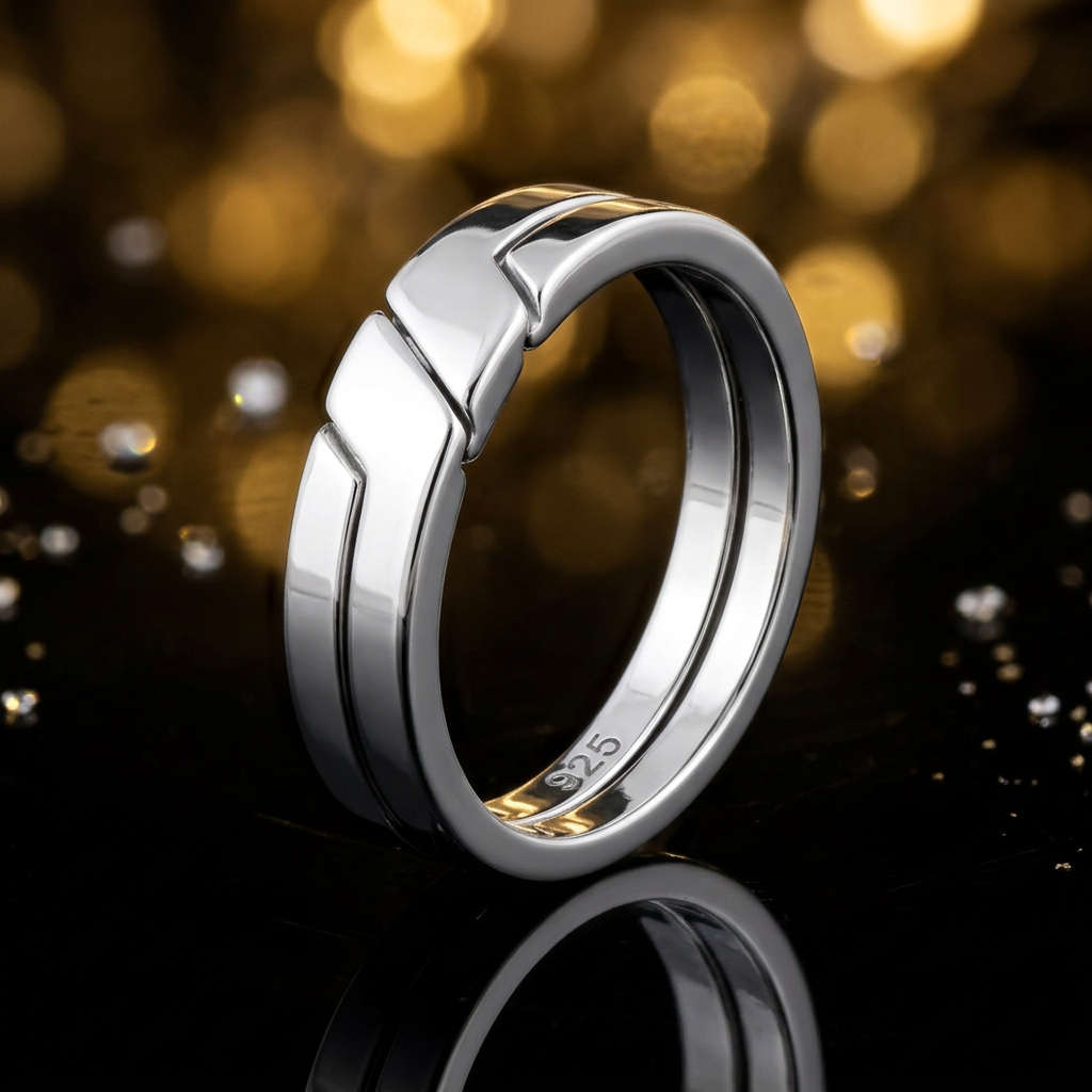Sterling Silver 4.6mm Two Piece Interlocking Puzzle Band Ring for Women life4