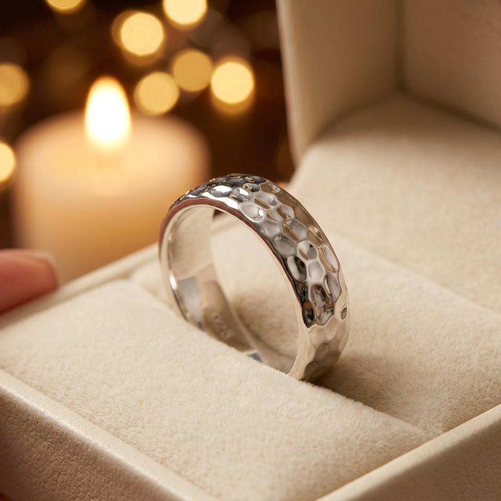 Sterling Silver 4.7mm Hammered Wedding Band Ring, Unisex life3
