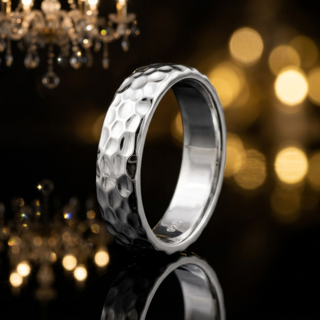 Sterling Silver 4.7mm Hammered Wedding Band Ring, Unisex life4