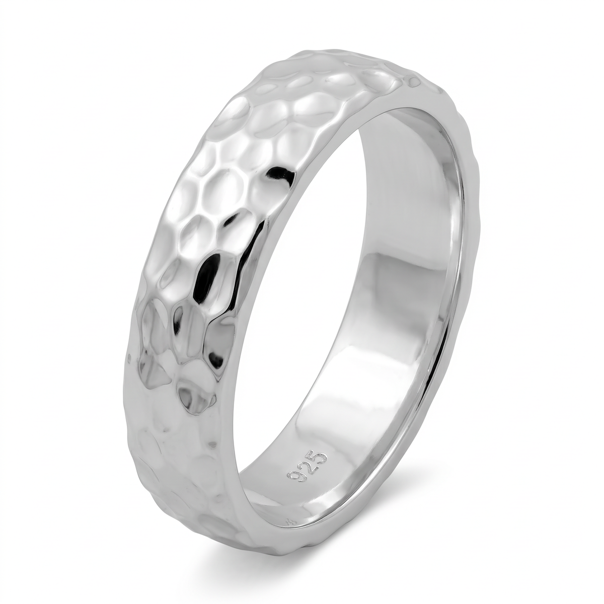 Sterling Silver 4.7mm Hammered Wedding Band Ring, Unisex