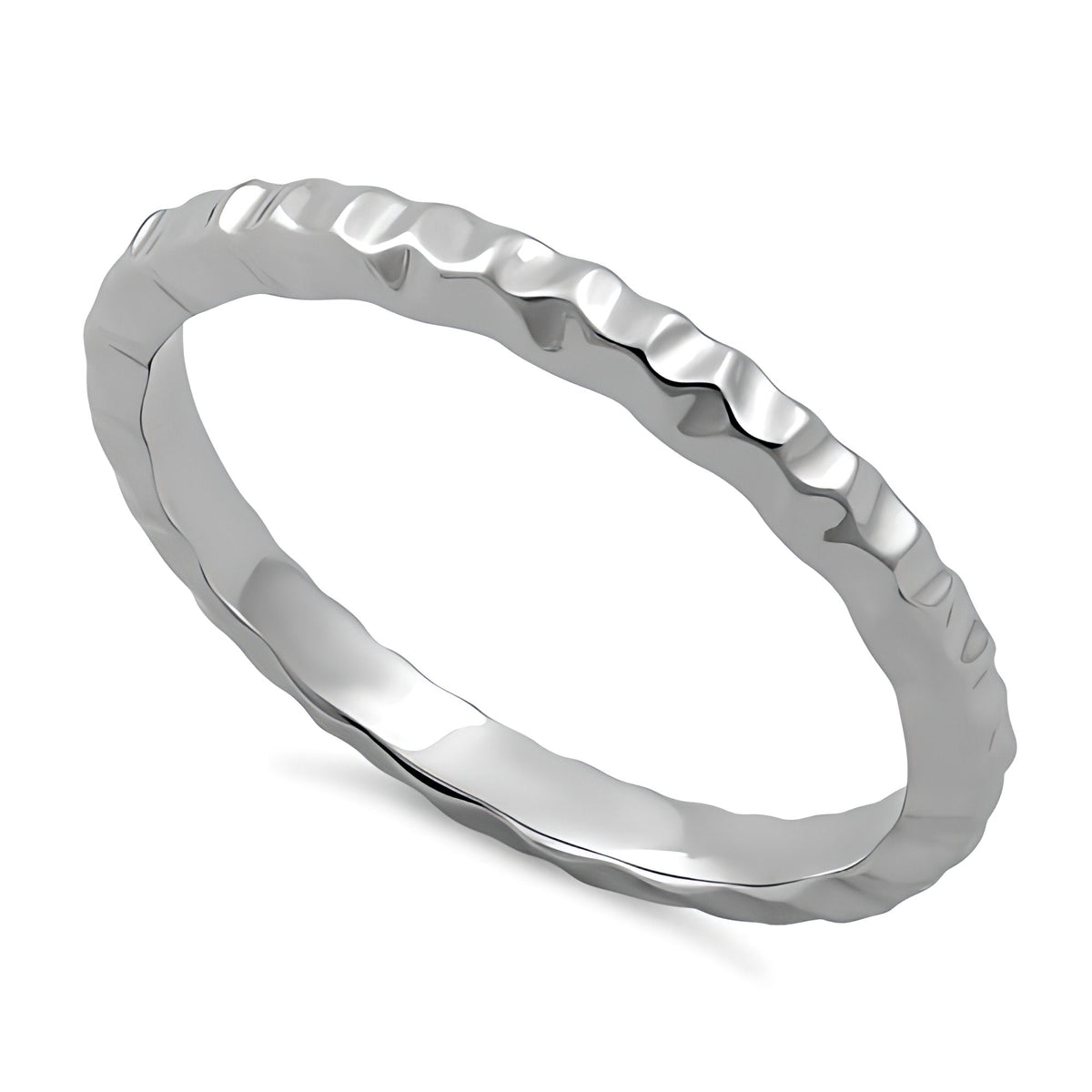Sterling Silver 2.3mm Wavy Hammered Texture Stacking Band Ring for Women