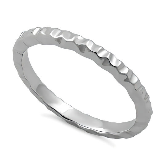 Sterling Silver 2.3mm Wavy Hammered Texture Stacking Band Ring for Women