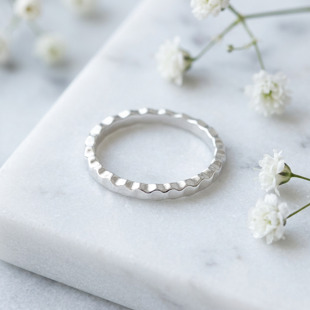 Sterling Silver 2.3mm Wavy Hammered Texture Stacking Band Ring for Women life1