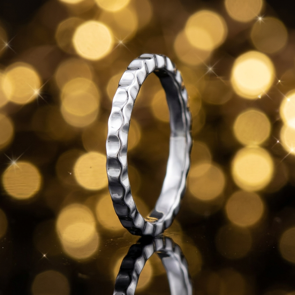 Sterling Silver 2.3mm Wavy Hammered Texture Stacking Band Ring for Women life4