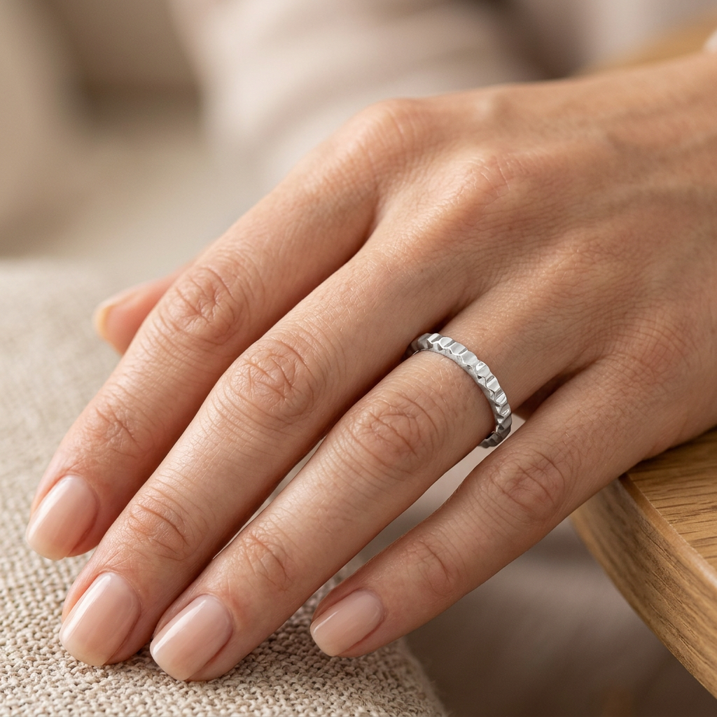 Sterling Silver 2.3mm Wavy Hammered Texture Stacking Band Ring for Women model
