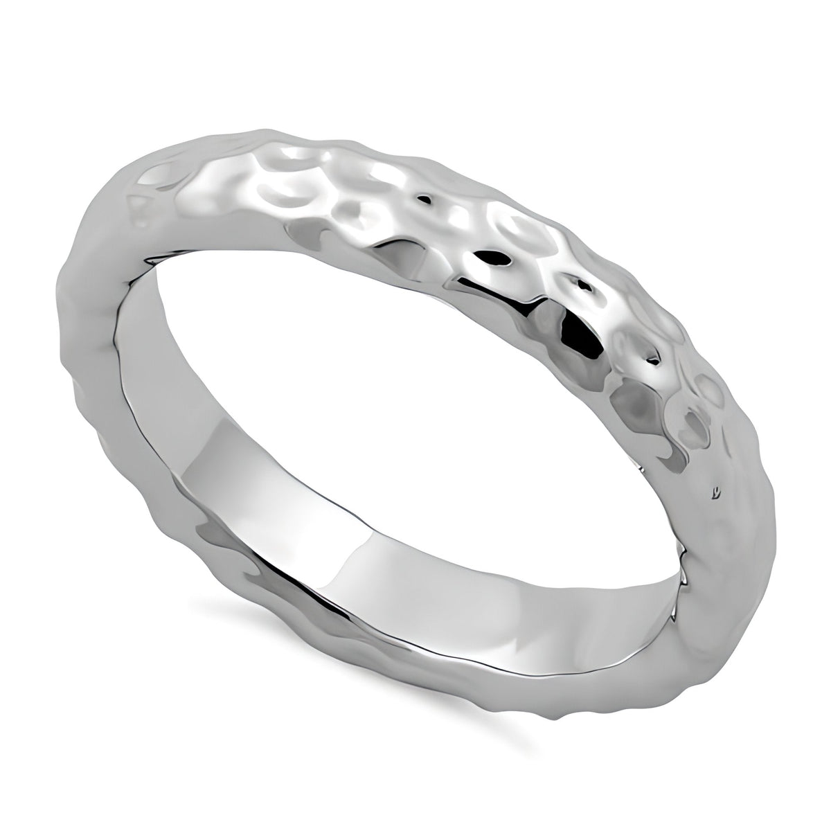 Sterling Silver 4mm Hammered Texture Stackable Band Ring for Women