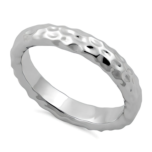 Sterling Silver 4mm Hammered Texture Stackable Band Ring for Women