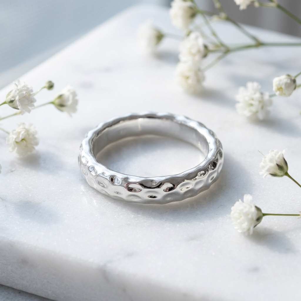 Sterling Silver 4mm Hammered Texture Stackable Band Ring for Women life1