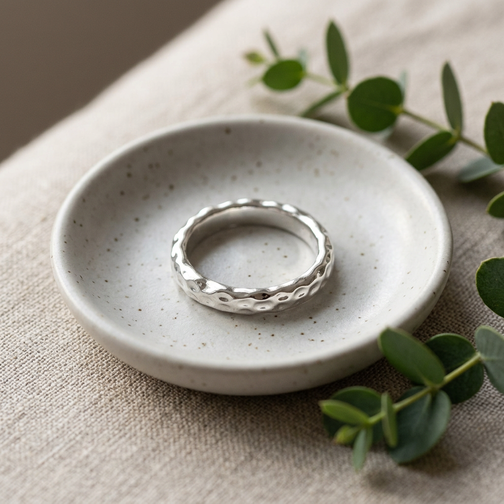 Sterling Silver 4mm Hammered Texture Stackable Band Ring for Women life2