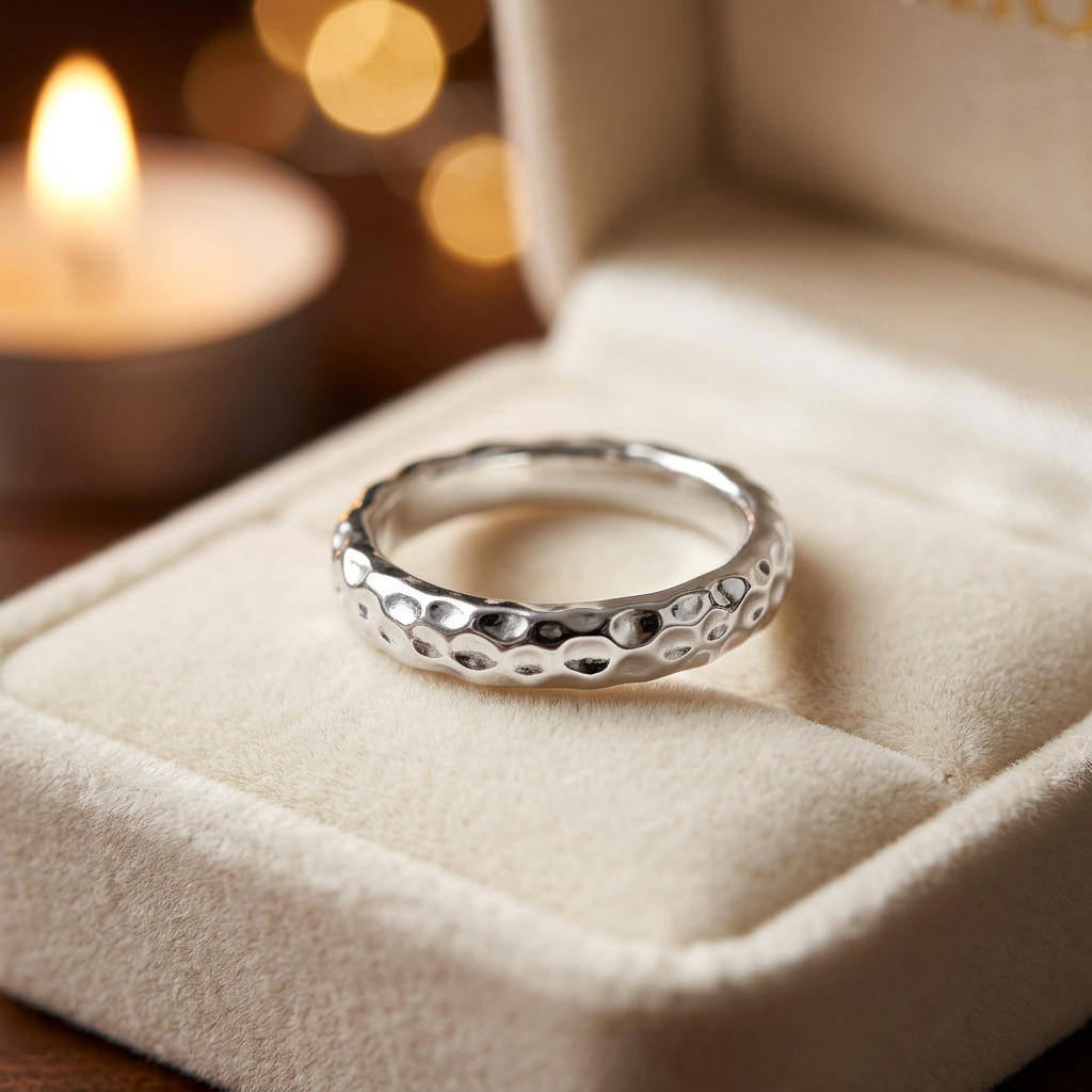 Sterling Silver 4mm Hammered Texture Stackable Band Ring for Women life3