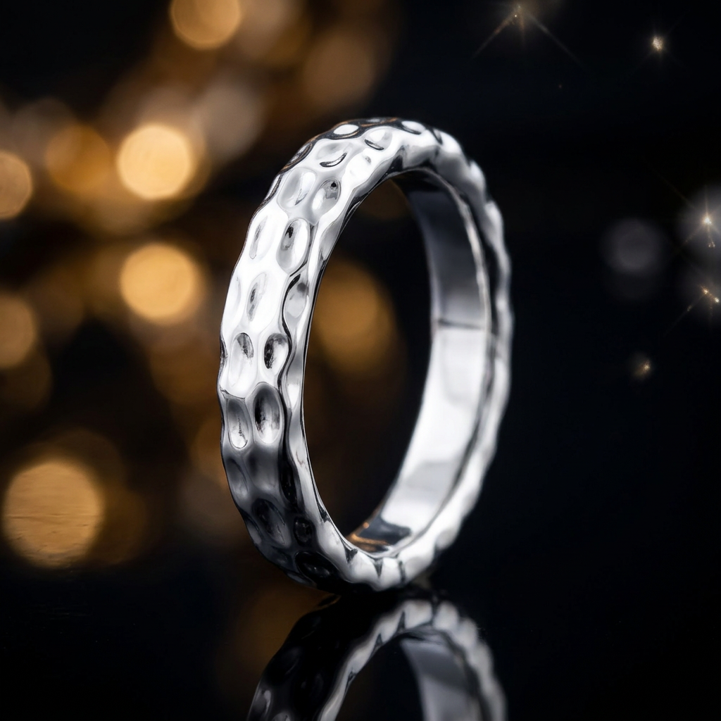 Sterling Silver 4mm Hammered Texture Stackable Band Ring for Women life4