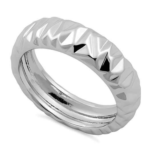 Sterling Silver 6.4mm Faceted Zigzag Diamond Cut Domed Band Ring for Women