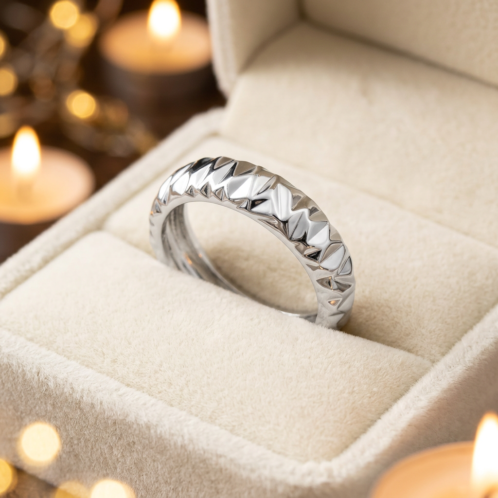 Sterling Silver 6.4mm Faceted Zigzag Diamond Cut Domed Band Ring for Women life3