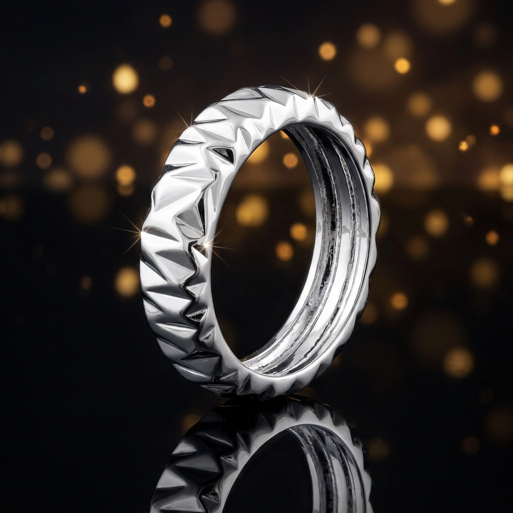 Sterling Silver 6.4mm Faceted Zigzag Diamond Cut Domed Band Ring for Women life4