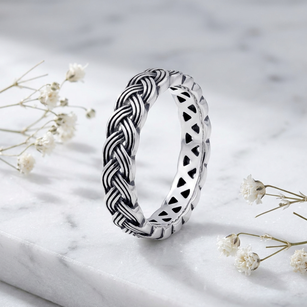 Sterling Silver 3.9mm Braided Eternity Band Ring for Women life1