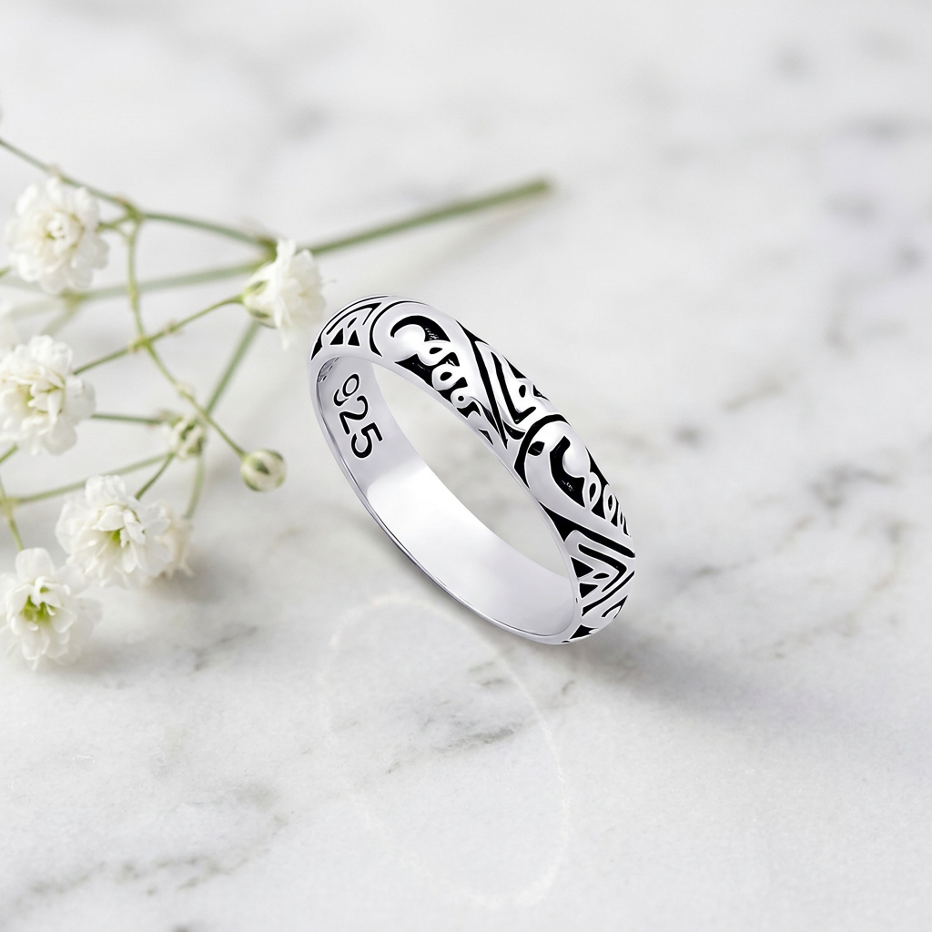 Sterling Silver 3.9mm Oxidized Tribal Scroll Eternity Band Ring for Women life1