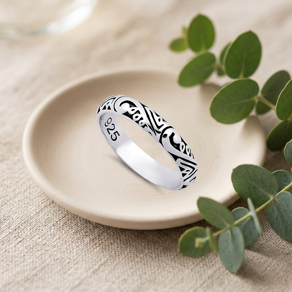 Sterling Silver 3.9mm Oxidized Tribal Scroll Eternity Band Ring for Women life2