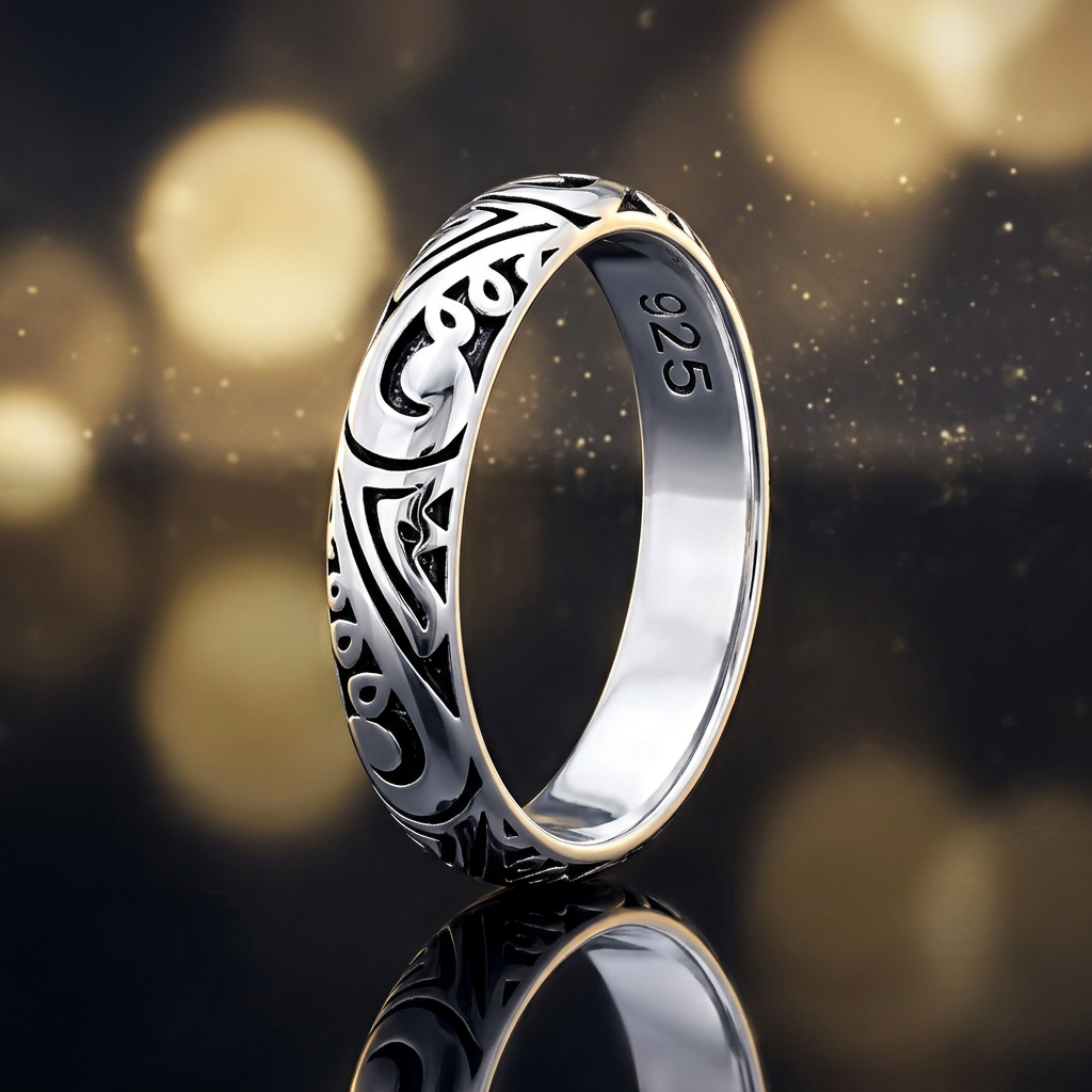 Sterling Silver 3.9mm Oxidized Tribal Scroll Eternity Band Ring for Women life4