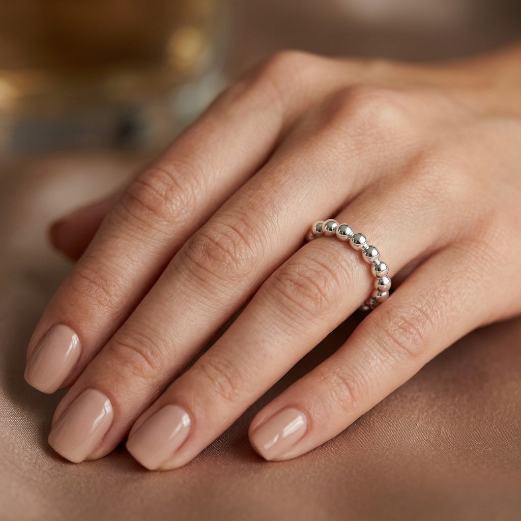 Sterling Silver 2.6mm Bead Stacking Eternity Ring for Women model