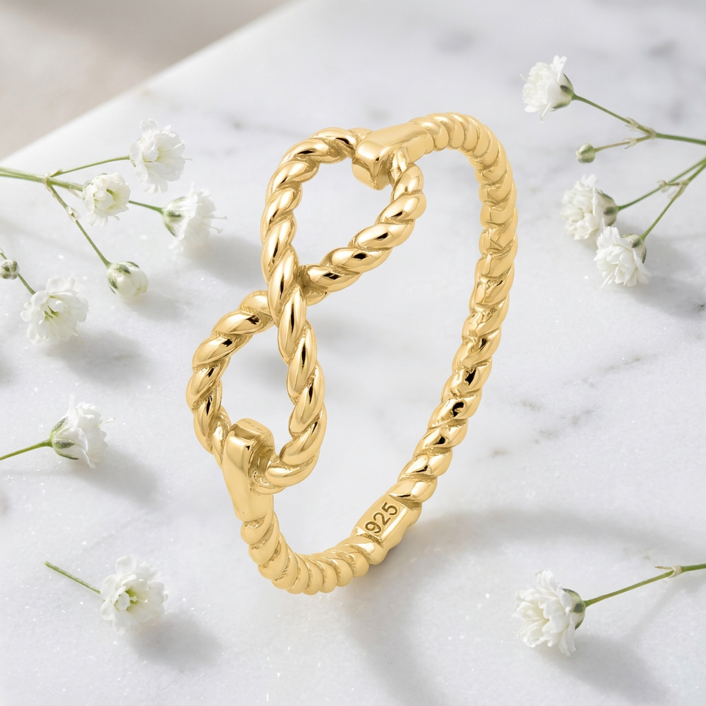 Gold Plated Sterling Silver Rope Infinity Knot Promise Ring for Women life1