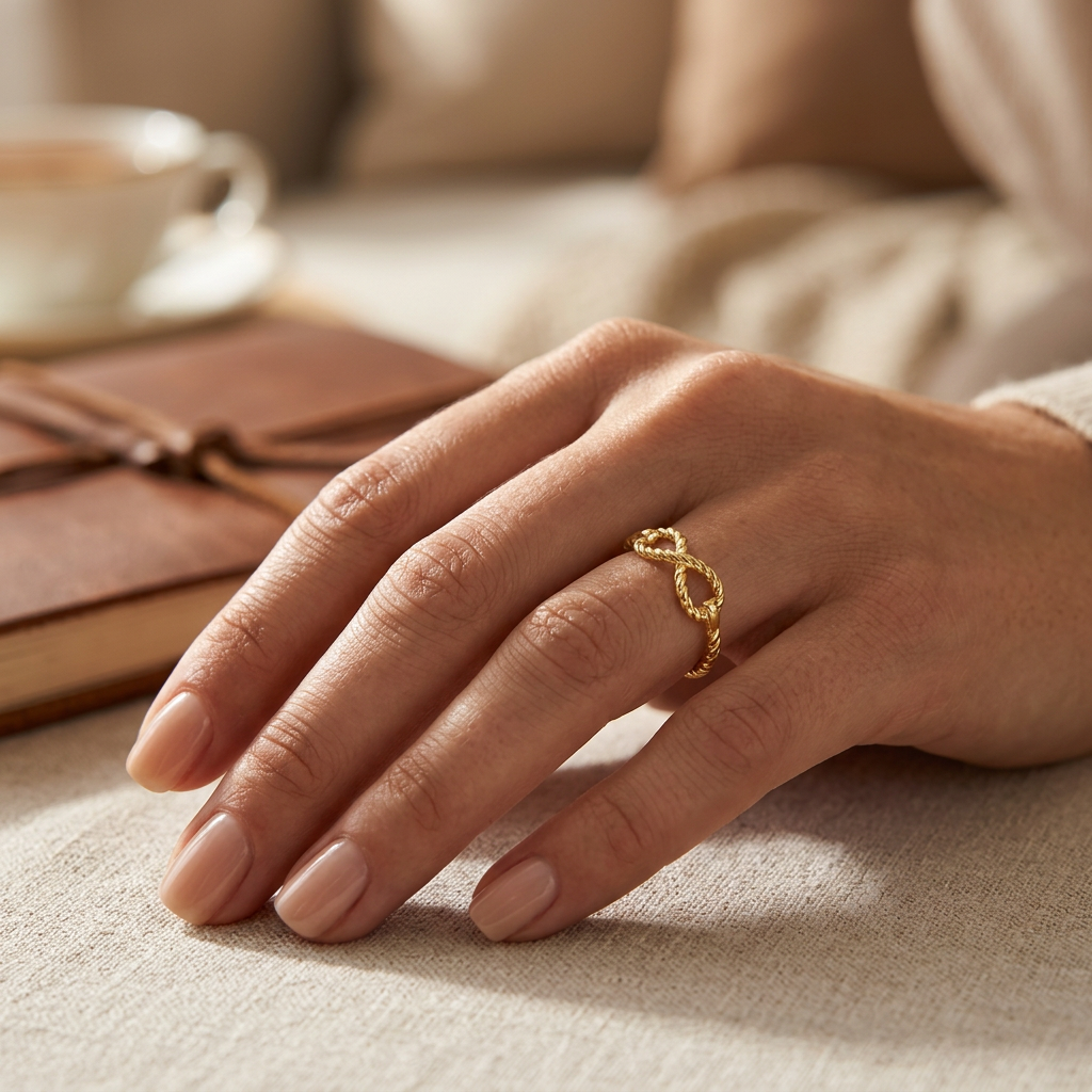 Gold Plated Sterling Silver Rope Infinity Knot Promise Ring for Women model