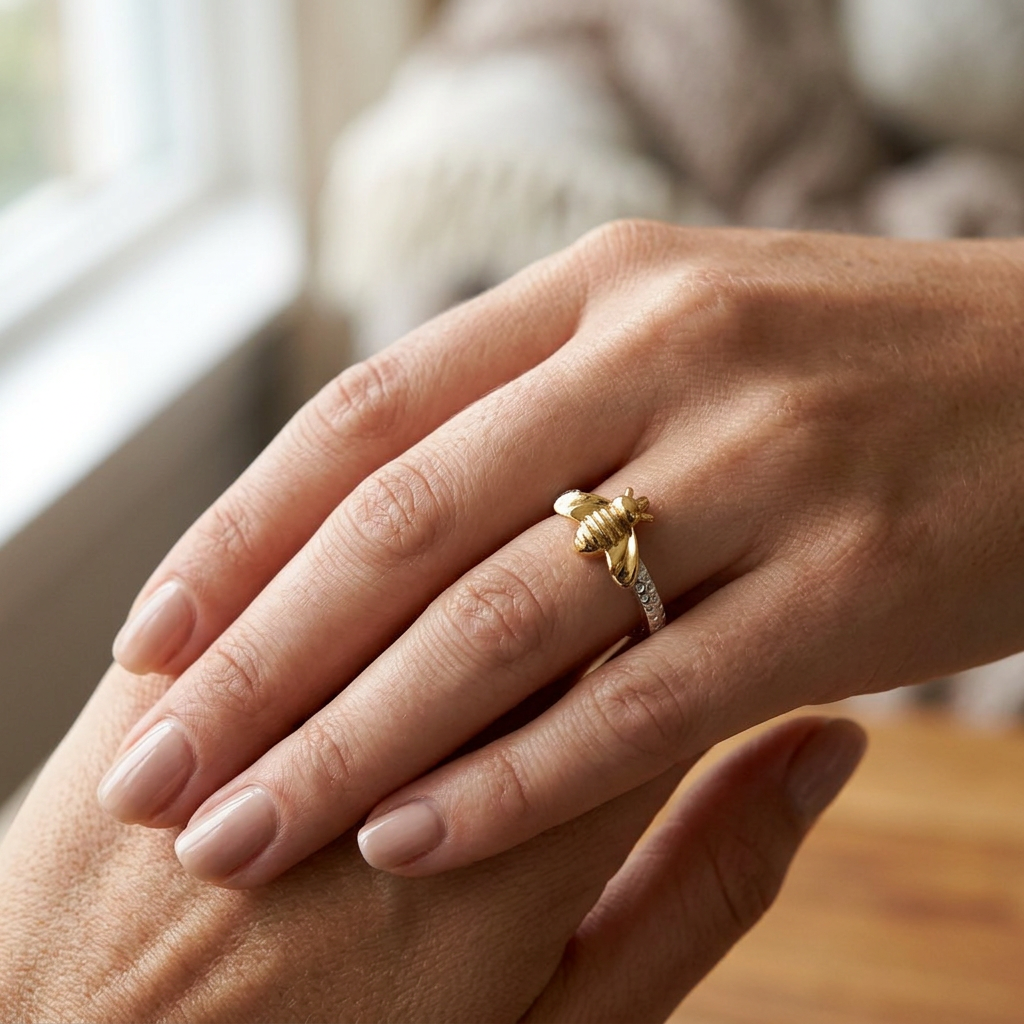Two Tone Gold Plated Sterling Silver Honey Bee Ring for Women model
