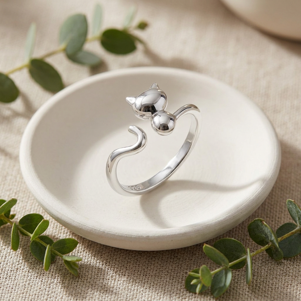 Sterling Silver Cat and Tail Bypass Ring for Women life2