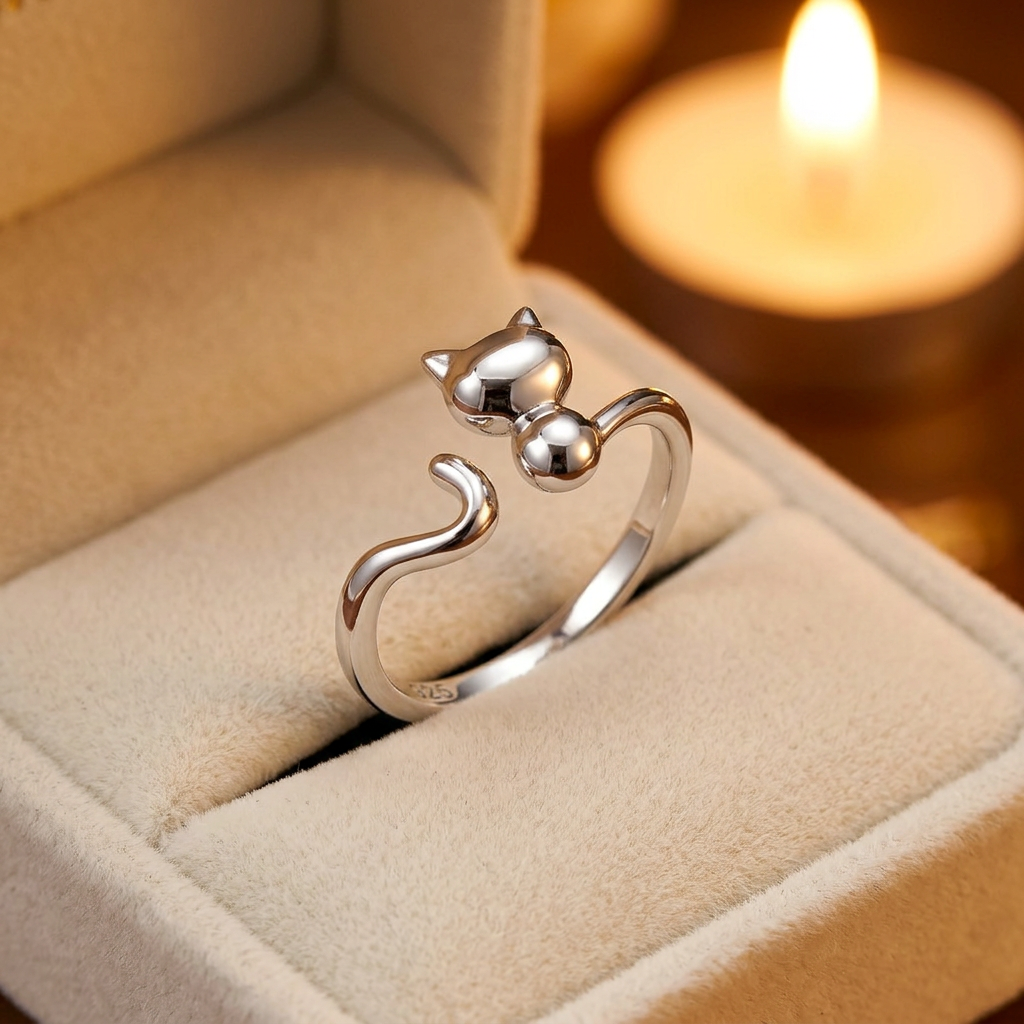 Sterling Silver Cat and Tail Bypass Ring for Women life3