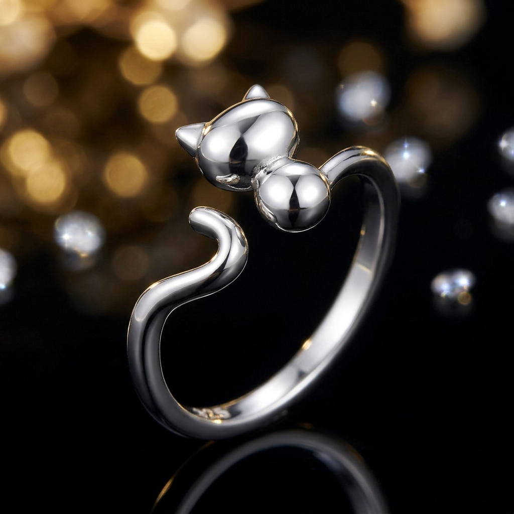 Sterling Silver Cat and Tail Bypass Ring for Women life4