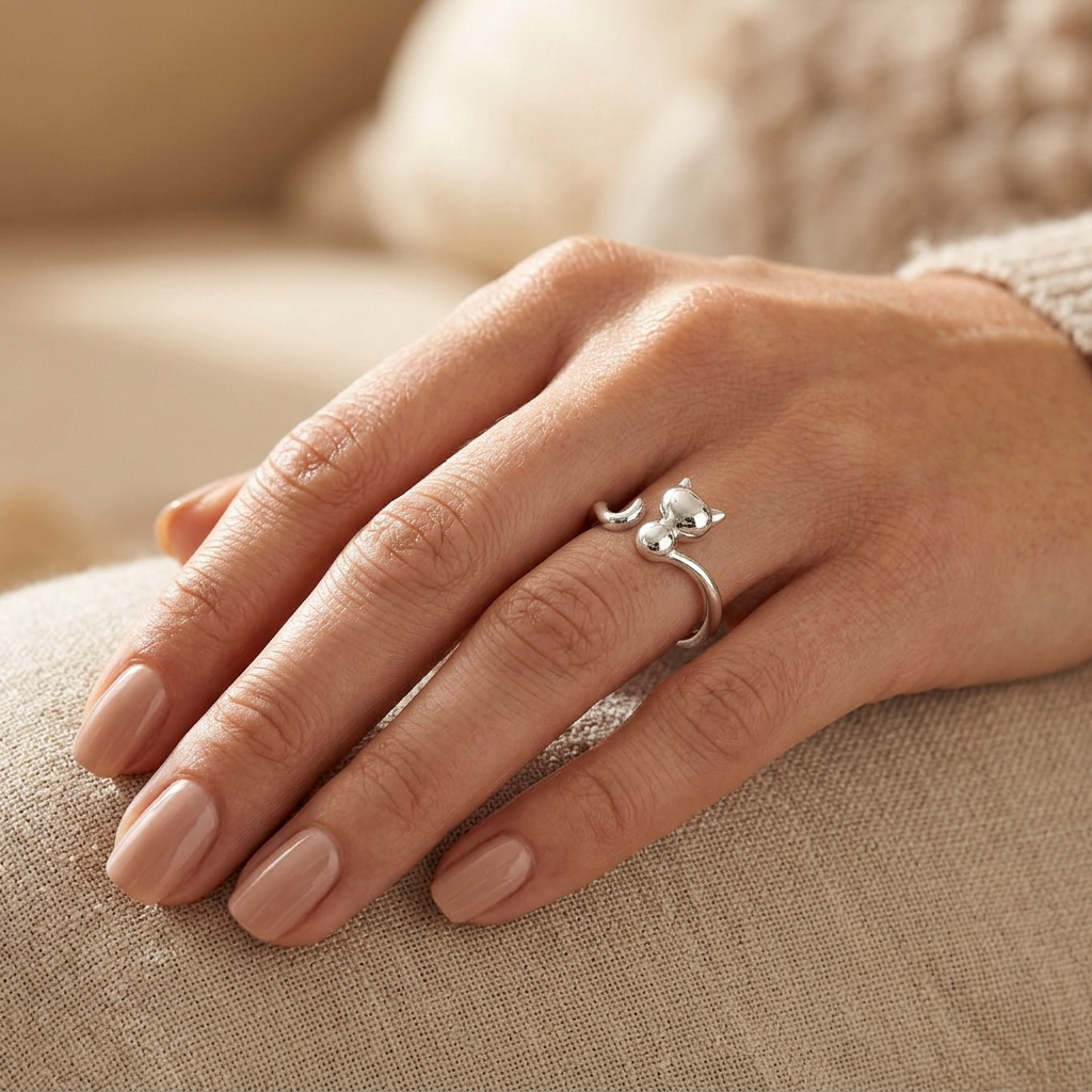 Sterling Silver Cat and Tail Bypass Ring for Women model