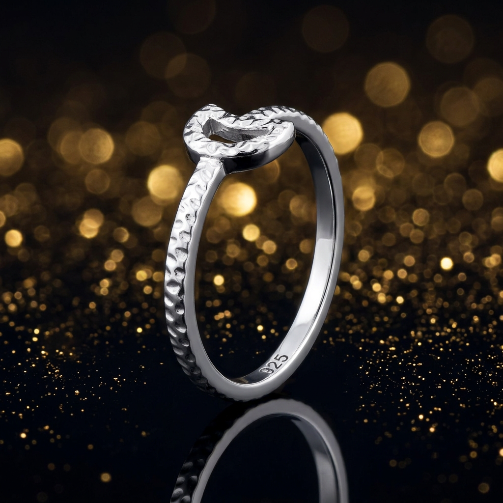 Sterling Silver Hammered Open Crescent Moon Stacking Ring for Women life4