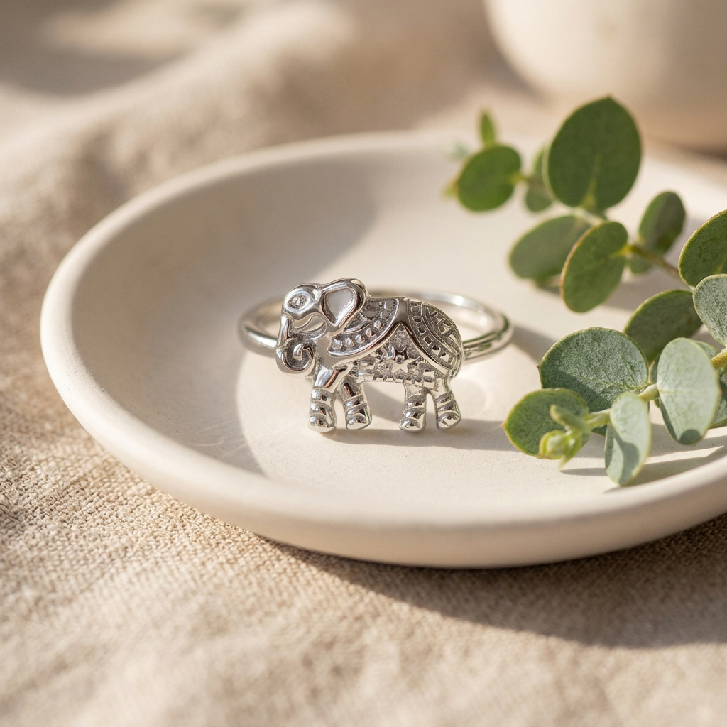 Sterling Silver 1.6mm Boho Decorated Elephant Ring for Women life2