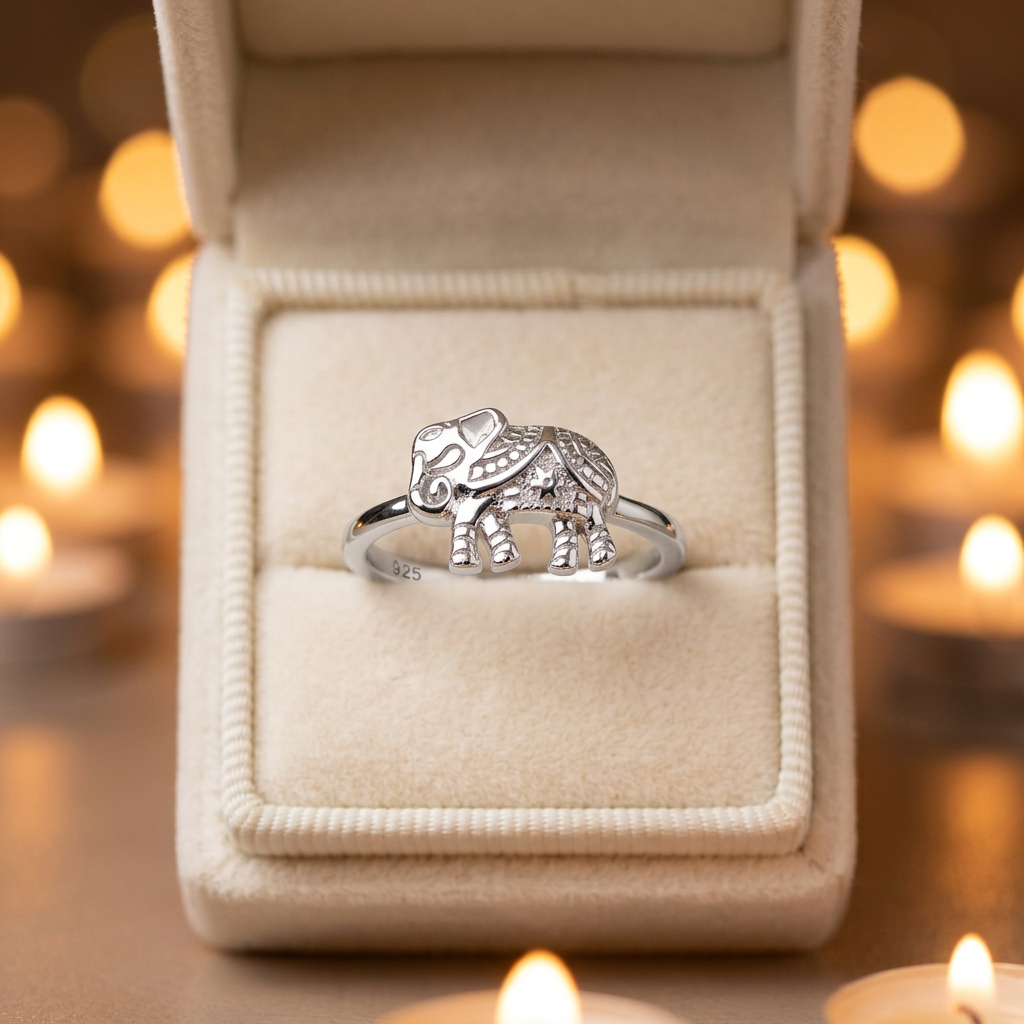 Sterling Silver 1.6mm Boho Decorated Elephant Ring for Women life3
