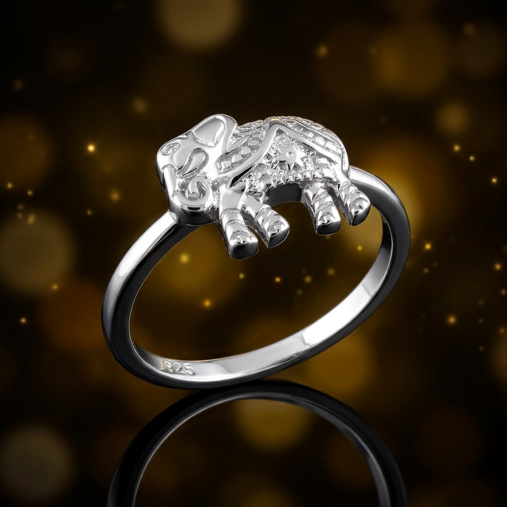Sterling Silver 1.6mm Boho Decorated Elephant Ring for Women life4